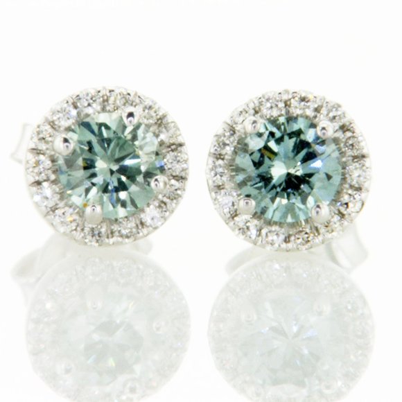 Diamond Halo Earrings Round Blue VS2 14K White Gold 0.93 TCW - Picture 7 of 9